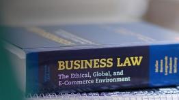 Photo of the Business Law textbook written by a Trinity professor