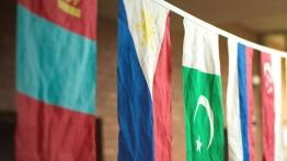 International flags hang together