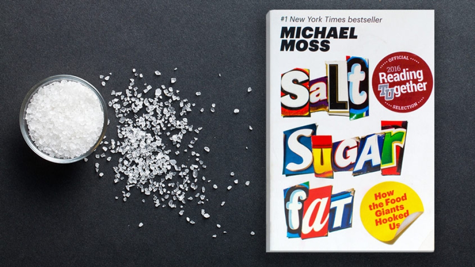 Picture of salt and the book Salt Sugar Fat.