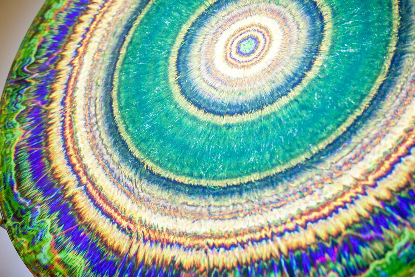 Beautiful and colorful circular art piece close up