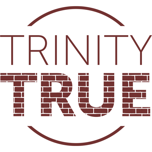 Trinity True Badge in a maroon circle