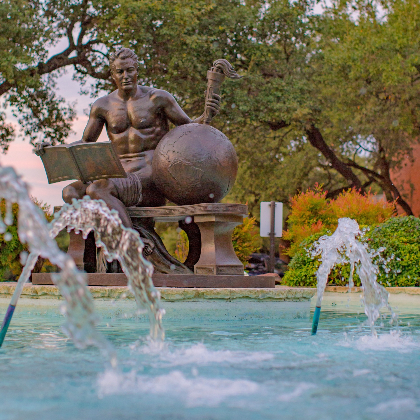 “Thinking Man” fountain in front of Chapman Hall