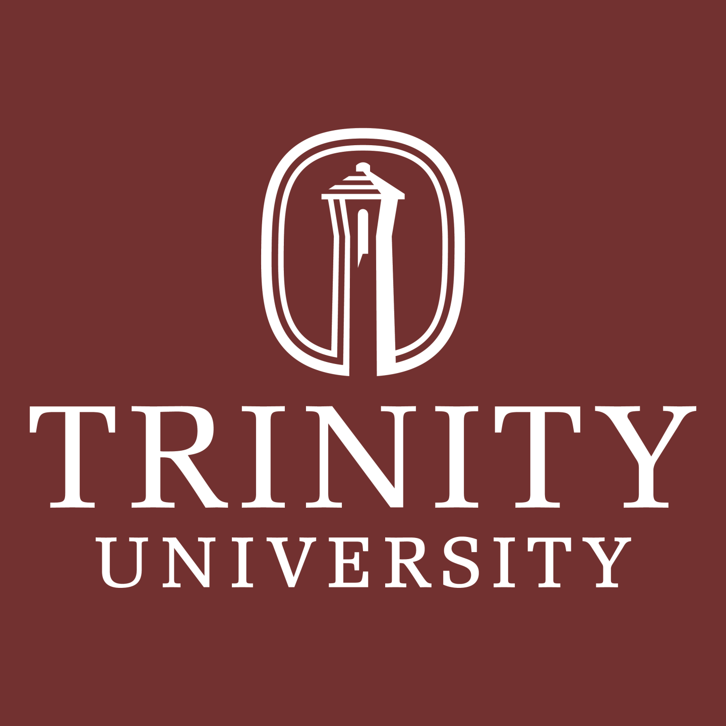 Trinity University Logo in white positioned over a maroon background - A placeholder image