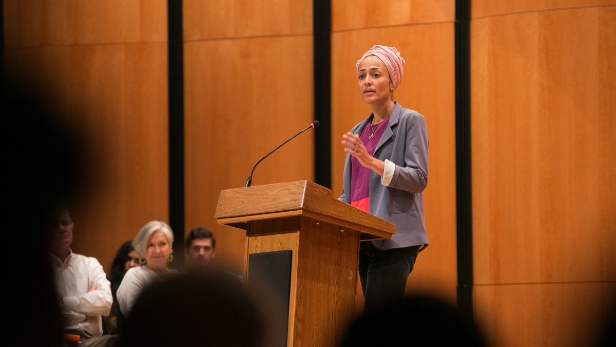 Zadie Smith speaks in the Ruth Taylor Recital Hall