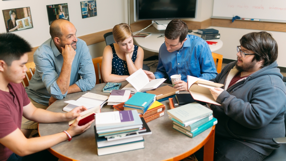Students sit at lab table